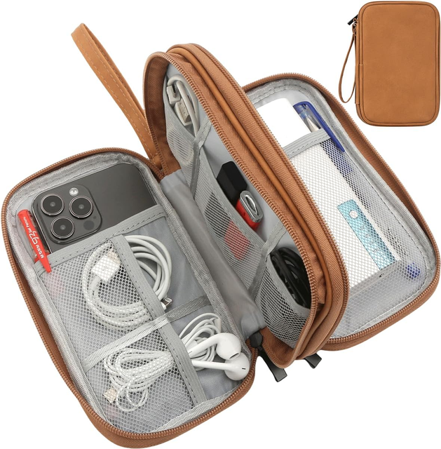 Tech Organizer Pouch Portable Waterproof Electronics Bag with Compartments for Cables Chargers Earbuds Phone