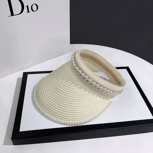 Female Summer Topless <b>Straw</b> Sun Visor <b>Hat</b> with Pearls for Women-Sports Fishing & Party Outdoor Use - Product Image 6