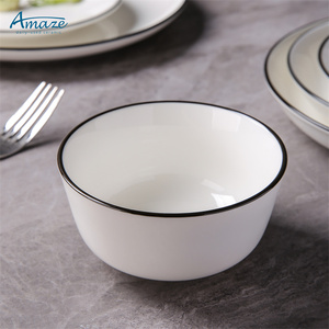 Holesale-vajilla de porcelana en crema, juego de vajilla de cerámica blanca apta para lavavajillas, vajilla personalizada para el hogar con borde negro - Product Image 4