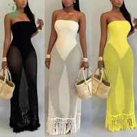 Nouvelle Robe Longue Tricotée Femme Été 2026 – Style Urbain, Maille Patchwork, Couleur Unie, Épaules Dénudées, Idéale Vacances et Plage