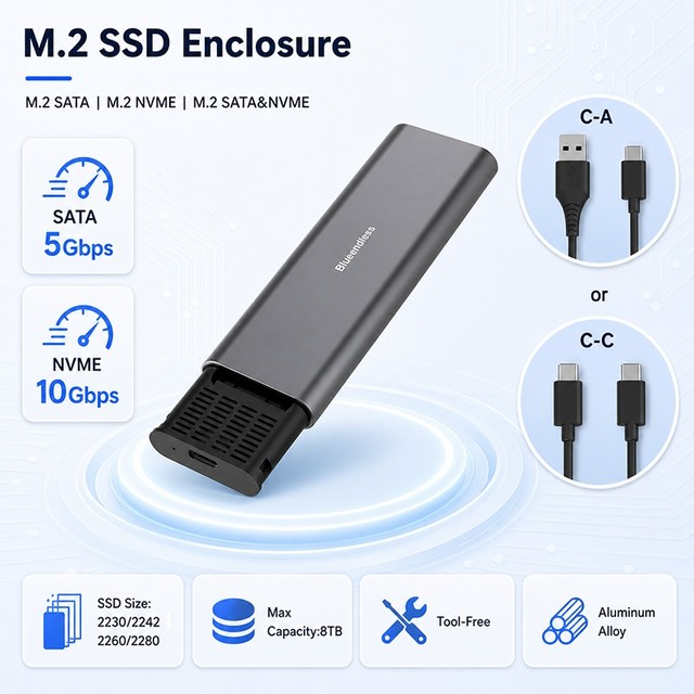 M.2 NGFF NVME SSD Disk Enclosure M2 to Type-C SATA/NGFF SSD Enclosure Dual Protocols M2 SSD Enclosure Adapter Case