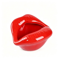 Support en céramique en forme de lèvres rouges, décoration créative pour la maison, rangement multifonctionnel pour pinceaux de maquillage et bijoux, idéal pour la vente en gros