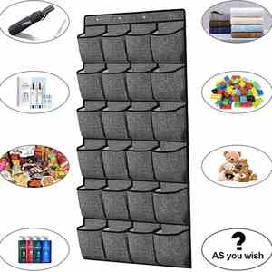24 Grid Oxford Linen Non-Woven Large <b>Shoes</b> and Boots Pocket Linen Gray <b>Storage</b> Bag Behind the Door - Product Image 1