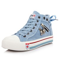 Nouvelles baskets montantes en toile denim style coréen décontractées pour femmes et couples, respirantes et à lacets, idéales pour l'automne