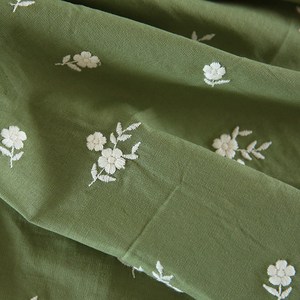 Tela de Bordado Verde, Entretelas y Forros, Tela de Lino con Bordado <span class=keywords><strong>a</strong></span> <span class=keywords><strong>Mano</strong></span> con Pequeñas Flores, Precio al por Mayor Más Barato - Product Image 1