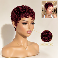 Perruque courte Chioma en cheveux brésiliens Remy, sans colle, sans dentelle, coupe pixie bouclée, personnalisable, vente en gros par Senmu Beauty