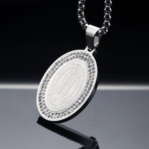 Bijoux de mode tendance en acier inoxydable plaqué argent avec croix en zircone cubique, inspiré de la Vierge Marie, sans ternissement, chrétien - Product Image 6