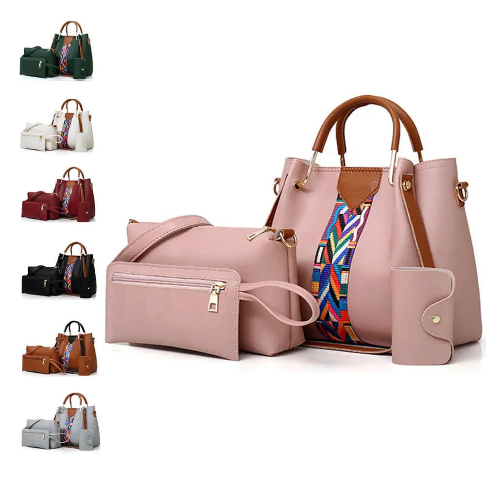 Ladies Fashion Leather Tote 4 In 1 Handtasche Damen Handtaschen 4 Stück Geldbörse und Brieftasche Set