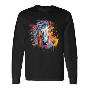 Camiseta de manga larga con estampado colorido de arte Splash para amantes de los caballos - Product Image 1
