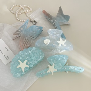 Novos Clipes de Cabelo de Acetato com Design Personalizado de Estrela-do-mar para Mulheres, Presilhas de Cabelo com Pérolas e Conchas, Acessórios de Cabelo Azuis com Cauda de Peixe - Product Image 3