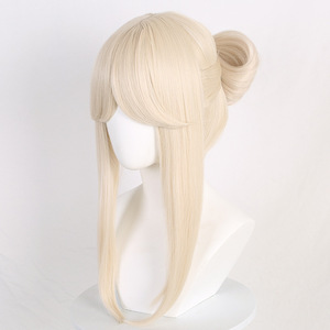 Vente en gros <span class=keywords><strong>Genshin</strong></span> Impact Cosplay 50cm de long droit Beige <span class=keywords><strong>Ningguang</strong></span> perruque synthétique Anime Halloween fête résistant à la chaleur perruque de cheveux - Product Image 3