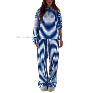 Women's Wear Red Striped Long-Sleeve Shirt Top Casual High-Waisted Wide-Leg <b>Pants</b> African 2-Piece Set Fashion - Product Image 2