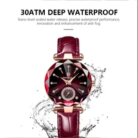 Reloj de Pulsera POEDAGAR 719 para Mujer, Correa de Cuero, Esfera Estrellada, Lujoso, Moderno, con Diamantes, Resistente al Agua, de Cuarzo