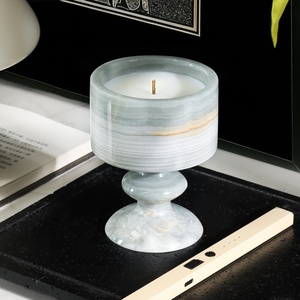 STONEKOCC Blue Ice Marble Candle <strong>Holder</strong> Natural Stone <strong>Tealight</strong> Centerpiece for Table Decor - Product Image 1