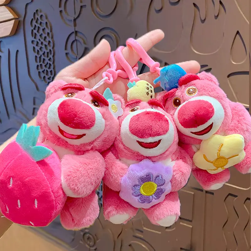 HECION nuovo giocattolo cartone animato rosa orso fragola portachiavi ciondolo Charm peluche portachiavi fragola orso fragola