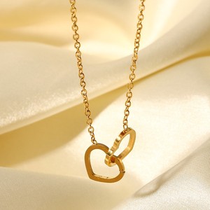 Collar con colgante de acero inoxidable de nuevo amor a la moda, diseñ<span class=keywords><strong>o</strong></span> de doble amor, collar de joyería impermeable recubierto de Pvd de 18K - Product Image 4