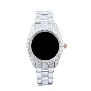 Montre de luxe pour homme en acier inoxydable avec diamants Moissanite, boîtier rond, mouvement à quartz analogique, fermoir déployant, bracelet tendance - Product Image 1