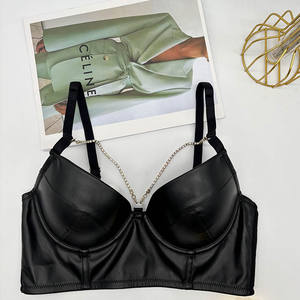 Bra Push Up Kulit Imitasi Hitam Ukuran Besar Lenceria Fajas Steampunk Gothic Wanita Bustier BodiceTops Korset Seksi Crop Top - Product Image 4