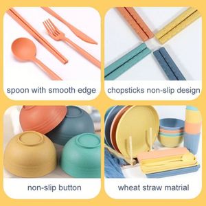 16/28/29 <b>Pieces</b> Kitchen Biodegradable <b>Dinner</b> Plates Cereal Bowls Cups Wheat Straw Fiber Dinnerware <b>Set</b> - Product Image 4