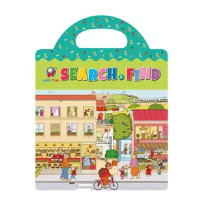 Livros adesivos reutilizáveis com alça, mais novo design de livros para crianças pequenas, presentes de aniversário, encontrar e procurar adesivo personalizado com alça