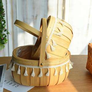 सेट 2 हस्तनिर्मित छोटे सरल फूल बुना हुआ बांस लकड़ी चिप्स पर्यावरण अनुकूल घरेलू सजावटी व्यवस्था भंडारण टोकरी - Product Image 4