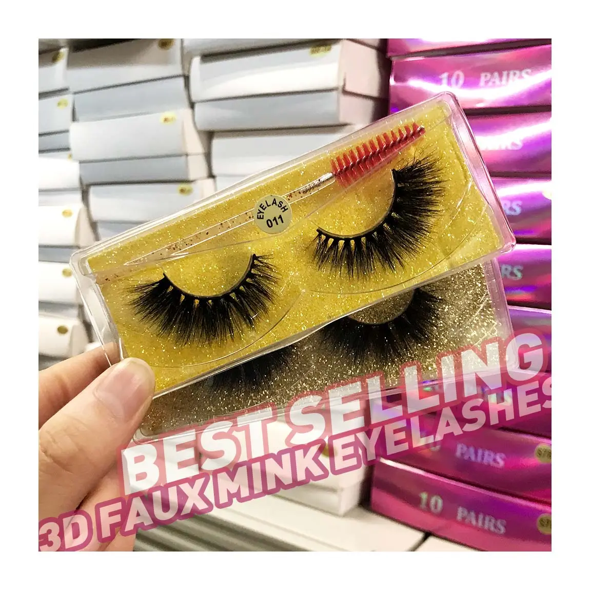 Bán buôn 3D 5D Faux Mink lông mi với hộp miễn phí lụa tự nhiên Lông mi giả 15mm 20mm 25mm Vegan Mink lông mi Nhà cung cấp