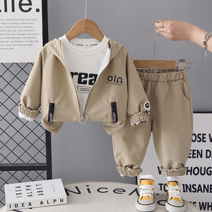 2026 New <strong>Male</strong> Baby Spring Autumn Sports Outdoor Cotton Cowboy Pattern Formal Clothing Children's Hooded Pocket Three-Piece Set - Product Image 1