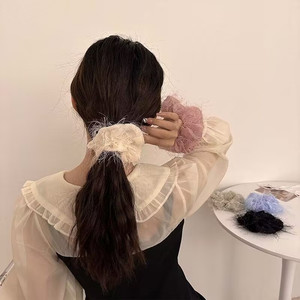 Brillant soie poilu gros intestin cheveux cravate chouchous femmes maille élastique bande de cheveux cravates cheveux chouchous pour les femmes - Product Image 3