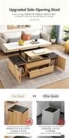 Table basse multifonctionnelle moderne en bois massif et verre trempé, double usage, hauteur réglable, pliable et avec rangement intégré