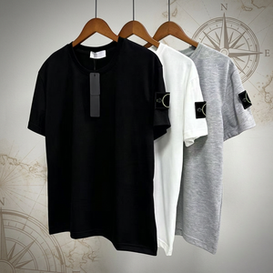 Camiseta de Manga Corta Stonee de Lujo, Casual, 100% Algodón, Estilo Vintage, Básica, Clásica, Holgada, para Hombre - Product Image 1