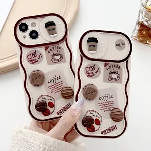 BQC CASE minority own design coffee mobile phone case Sliding lens window 3D coffee bean