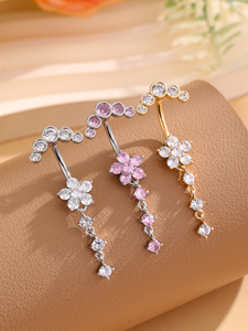 Thiết lập của 10 nhỏ thép không gỉ hoa bụng xuyên nhẫn với màu hồng Zircon Inlay sexy Y2K Lady của cơ thể đồ trang sức cho món quà - Product Image 2