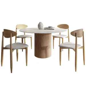 Cost-effective Solid Wood Chair Roman Columns Round Japanese Style Rock Small House Dining Furniture Dining Table