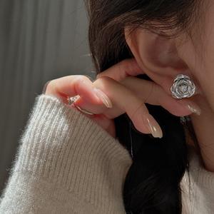 S925 Pure Silver Luxury Zircon <b>Rose</b> Stud Earrings Antique Style <b>Light</b> Jewelry-Wholesale - Product Image 2