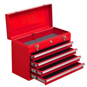 DB Portable Steel Tool Chest <b>with</b> 4 <b>Drawers</b> Red Powder Liner and Metal Cylinder <b>Lock</b> Latch Closure for Tool Storage - Product Image 3