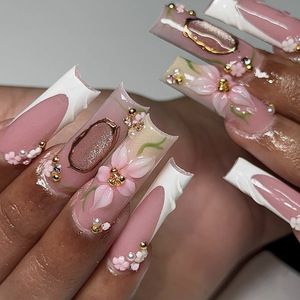 Uñas postizas de gel suave hechas a mano, inspiradas en Y2K, <span class=keywords><strong>con</strong></span> base nude mate, <span class=keywords><strong>mariposas</strong></span> de diamantes de imitación <span class=keywords><strong>y</strong></span> <span class=keywords><strong>flores</strong></span> 3D, venta al por mayor - Product Image 5