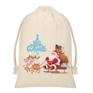 Yiwu Cotton Drawstring Bundle Pocket Screen Printed Christmas Cotton <b>Bag</b> for Gift <b>Packaging</b> for Apple Storage for Christmas - Product Image 6