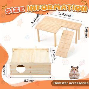 Plateforme en bois naturel pour hamster et cachette multi-chambres, tunnel <span class=keywords><strong>labyrinthe</strong></span> à couvercle rabattable, accessoires de cage, décor de habitat pour petits animaux - Product Image 3