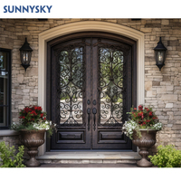 Porte d'entrée principale en bois massif avec insert en verre, design moderne résidentiel Sunnysky pour maison