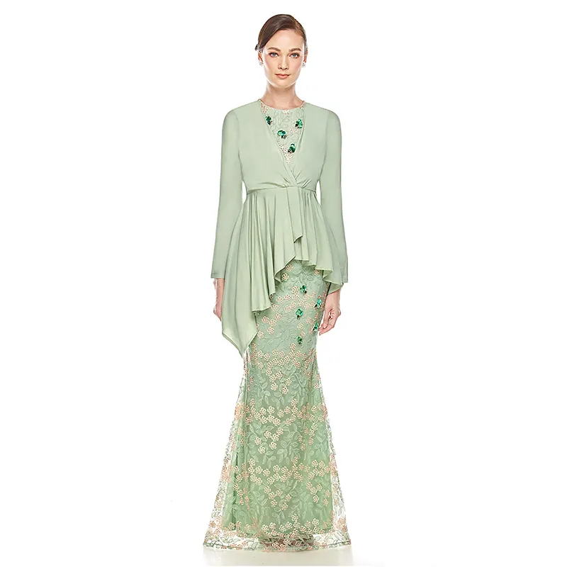 नवीनतम डिजाइन आधुनिक मनके मलेशिया सूट सुरुचिपूर्ण इस्लामी जातीय कपड़े महिलाओं के लिए ऑनलाइन Baju मुस्लिम