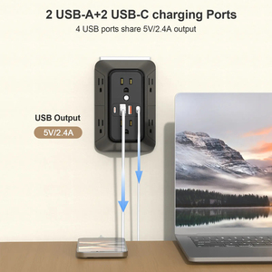 ปลั๊กพ่วงป้องกันไฟกระชากมาตรฐาน US/EU 1050J 1875W 10-in-1 พร้อมเต้ารับ 6 ช่อง และพอร์ต USB 4 ช่อง ติดผนังได้ - Product Image 3