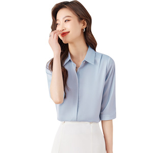 Women's Mid Sleeve White Chiffon Shirt Solid Color Office Wear Simple Style 2024 Fashion Elegant Blouse - Product Image 5