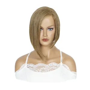 Luxury wigs supplier wholesale natural hair European double draw short straight mix brown lace top wig