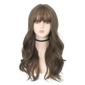 Long Black Wigs Cosplay Body Wave Synthetic Wigs with Bangs For White/Black Women Brazilian American Natural Hair