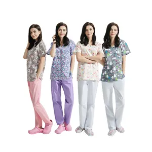 OEM Medical Clothing Hospital Uniform for Doctors Men Women SPA Printed Scrubs Top 100 Cotton Unisex Customized