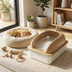 Große Quadratische Katzentoilette aus PP und Edelstahl, 20L, Leicht zu Reinigen, Geräumig, Lebensmittelecht, mit Schaufel und Matte, Individuelle Farbe, Großhandel MOQ 2000 - Product Image 1
