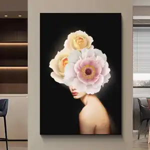 Modern minimalist high-end porch decorative painting light luxury abstract beauty hanging painting flower mural oil painting