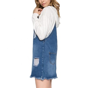 Custom <strong>Dungaree</strong> Denim <strong>Dress</strong> <strong>for</strong> <strong>Women</strong> Mini Overall <strong>Dress</strong> Destroyed Denim Overall <strong>Dress</strong> - Product Image 3