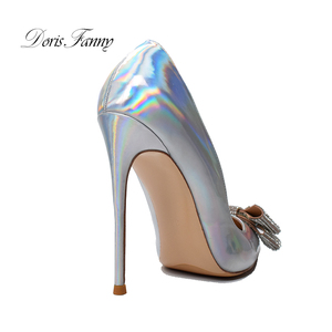Doris Fanny a punta Sexy tacchi alti Stiletto scarpe da donna con cristalli di papillon scarpe da sposa in <span class=keywords><strong>argento</strong></span> - Product Image 6