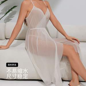 Chemise de nuit simple en satin transparent, taille plus, douce, respirante, pour femmes, dentelle, col en V, longueur genou, vêtements de nuit d'été - Product Image 2